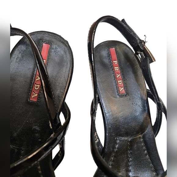 PRADA PATENT LEATHER THONG WEDGE SANDAL SIZE 36.5 - Picture 2 of 8